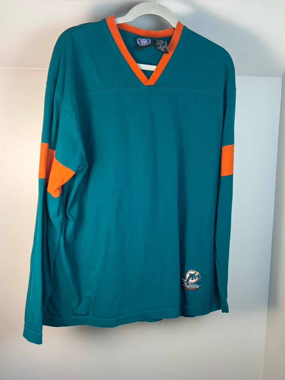 NFL Teal Long Sleeve V-Neck Shirt with Orange Accents